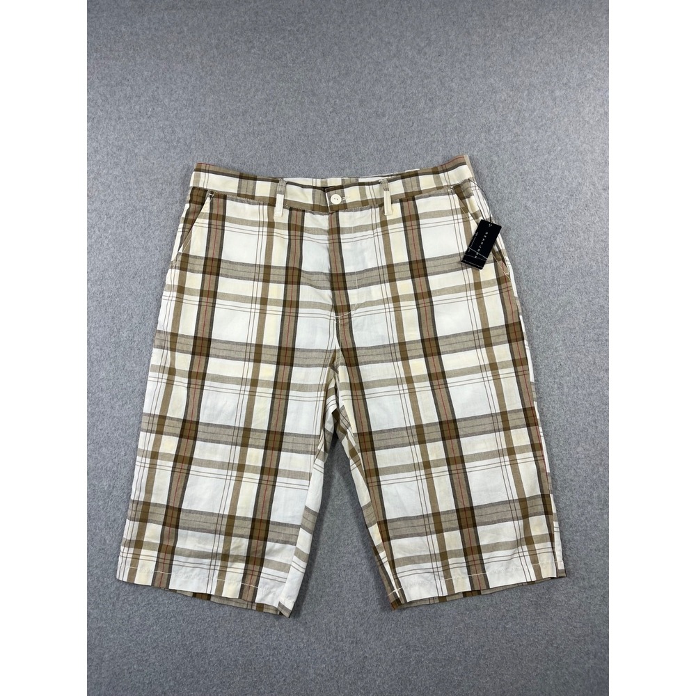 Sean John Golf Shorts Mens 38 Cream Plaid Loose Baggy Bermuda Fit 15" Inseam